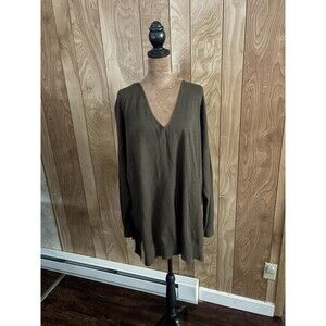 Zenana Outfitters Women’s V-neck Drop Shoulder Olive Green Sweater Size 1X